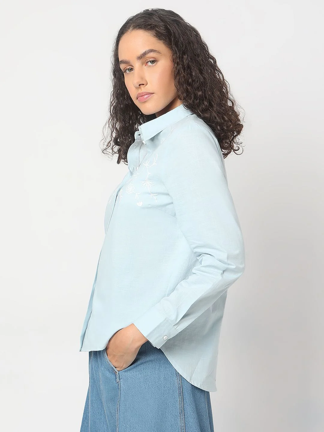 Light Blue Embroidered Cotton Shirt - Image 3