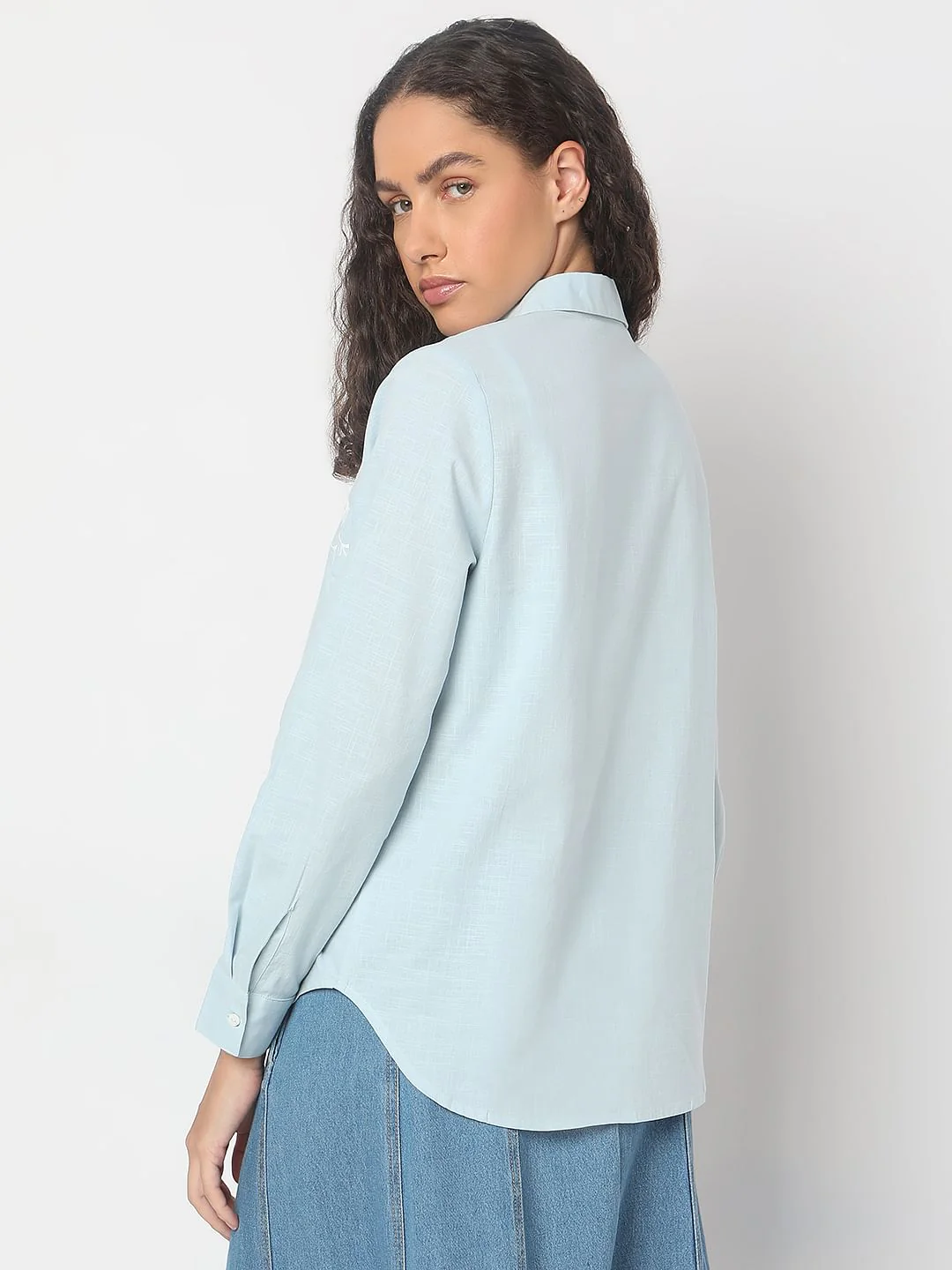 Light Blue Embroidered Cotton Shirt - Image 4