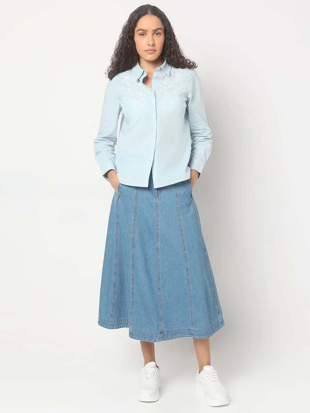 Light Blue Embroidered Cotton Shirt - Image 5