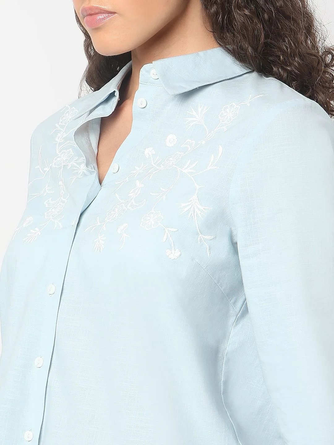 Light Blue Embroidered Cotton Shirt - Image 8