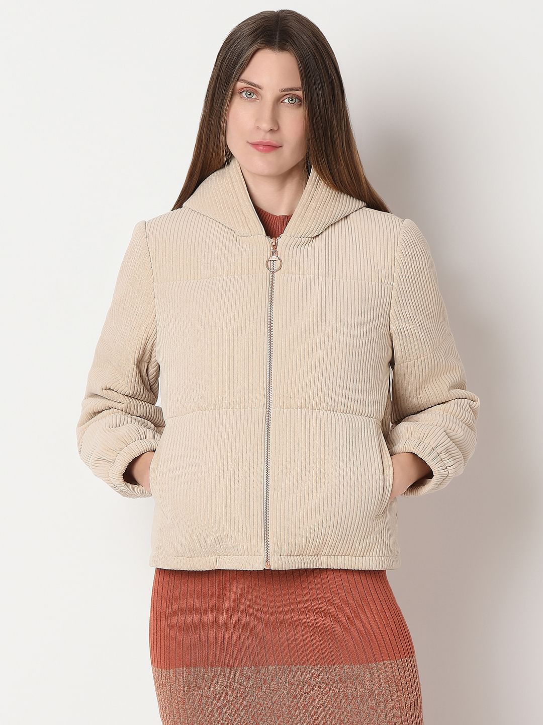 Beige Corduroy Hooded Jacket - Image 2