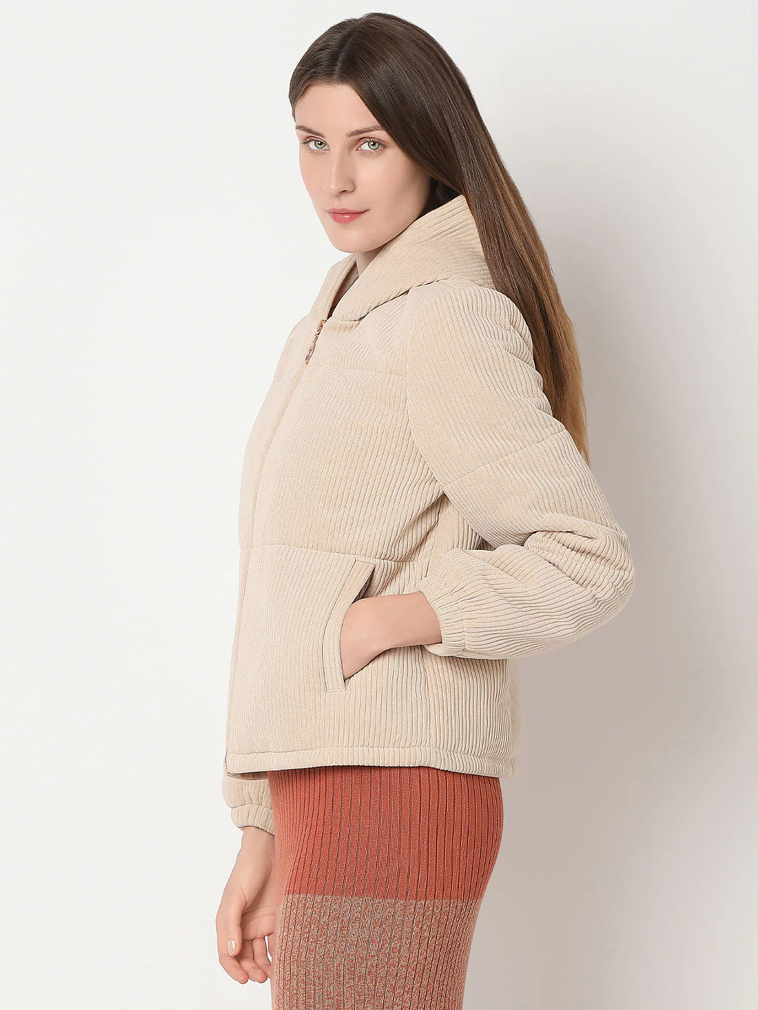 Beige Corduroy Hooded Jacket - Image 3