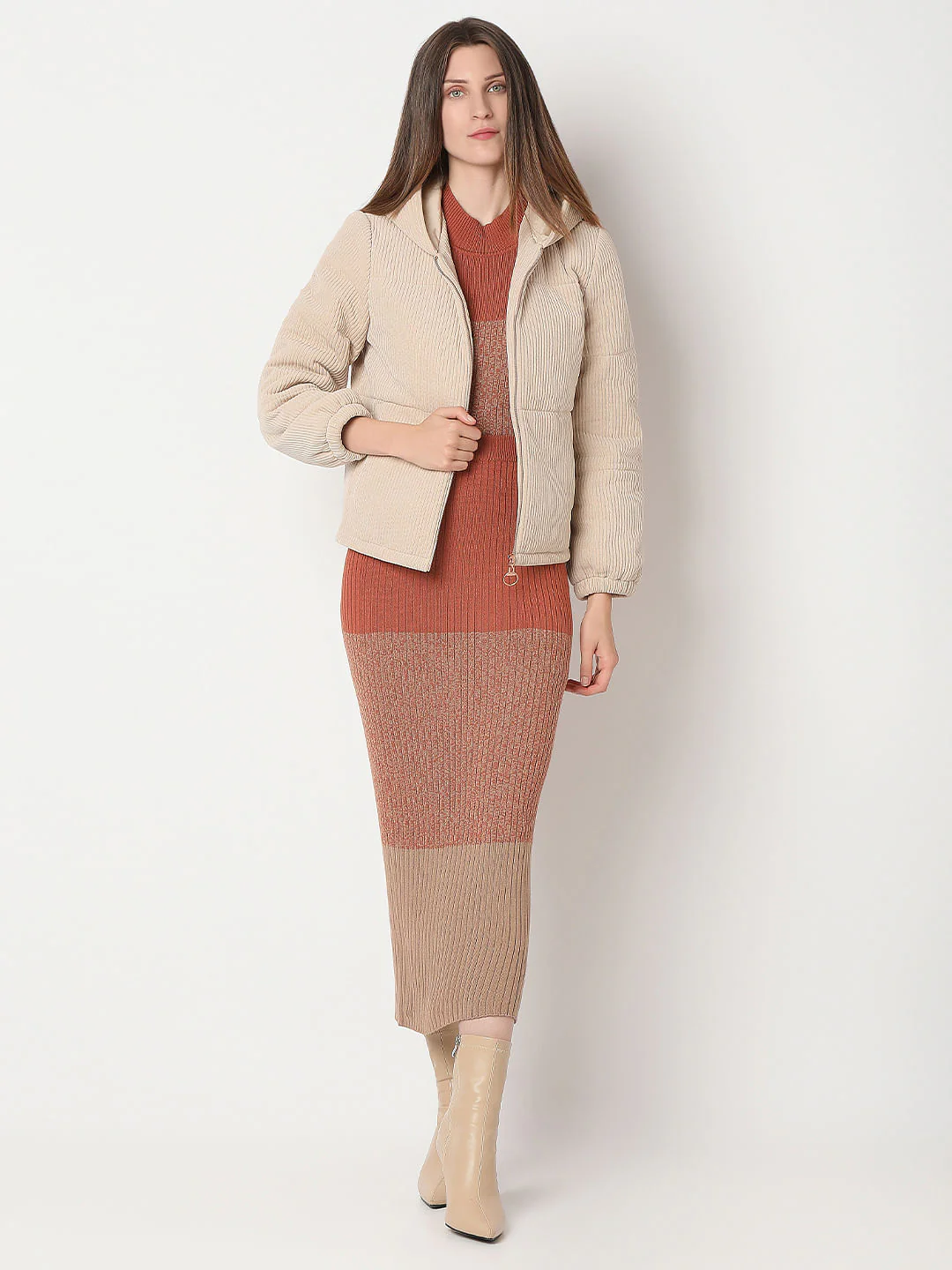 Beige Corduroy Hooded Jacket - Image 5