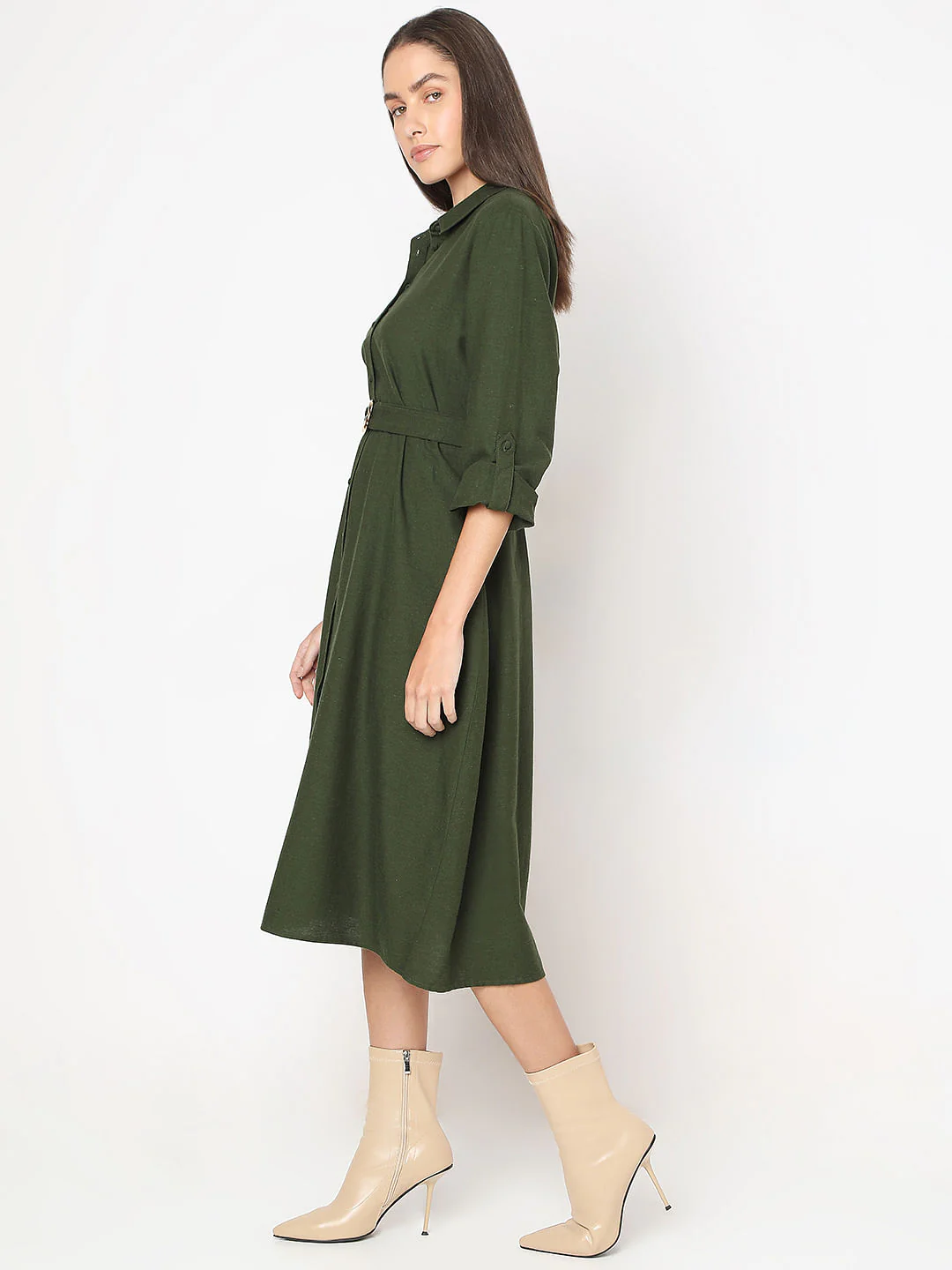 Olive Midi Shirt Dress - Image 3