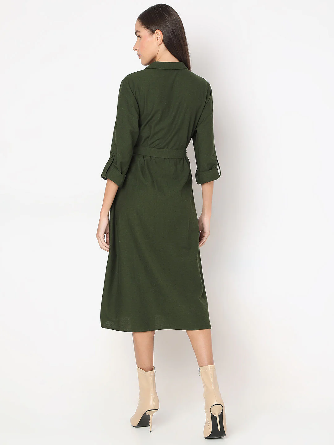 Olive Midi Shirt Dress - Image 4