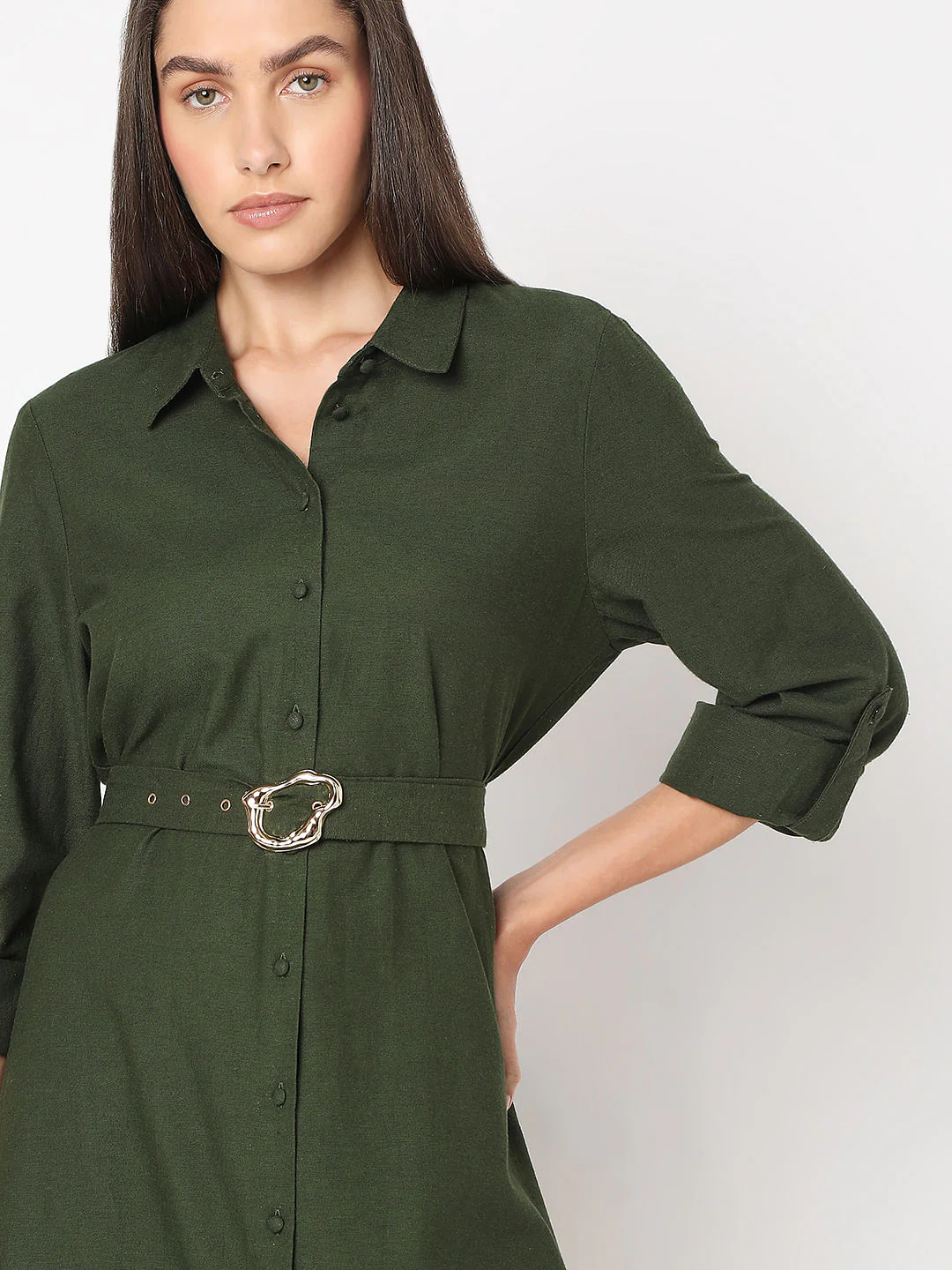 Olive Midi Shirt Dress - Image 5