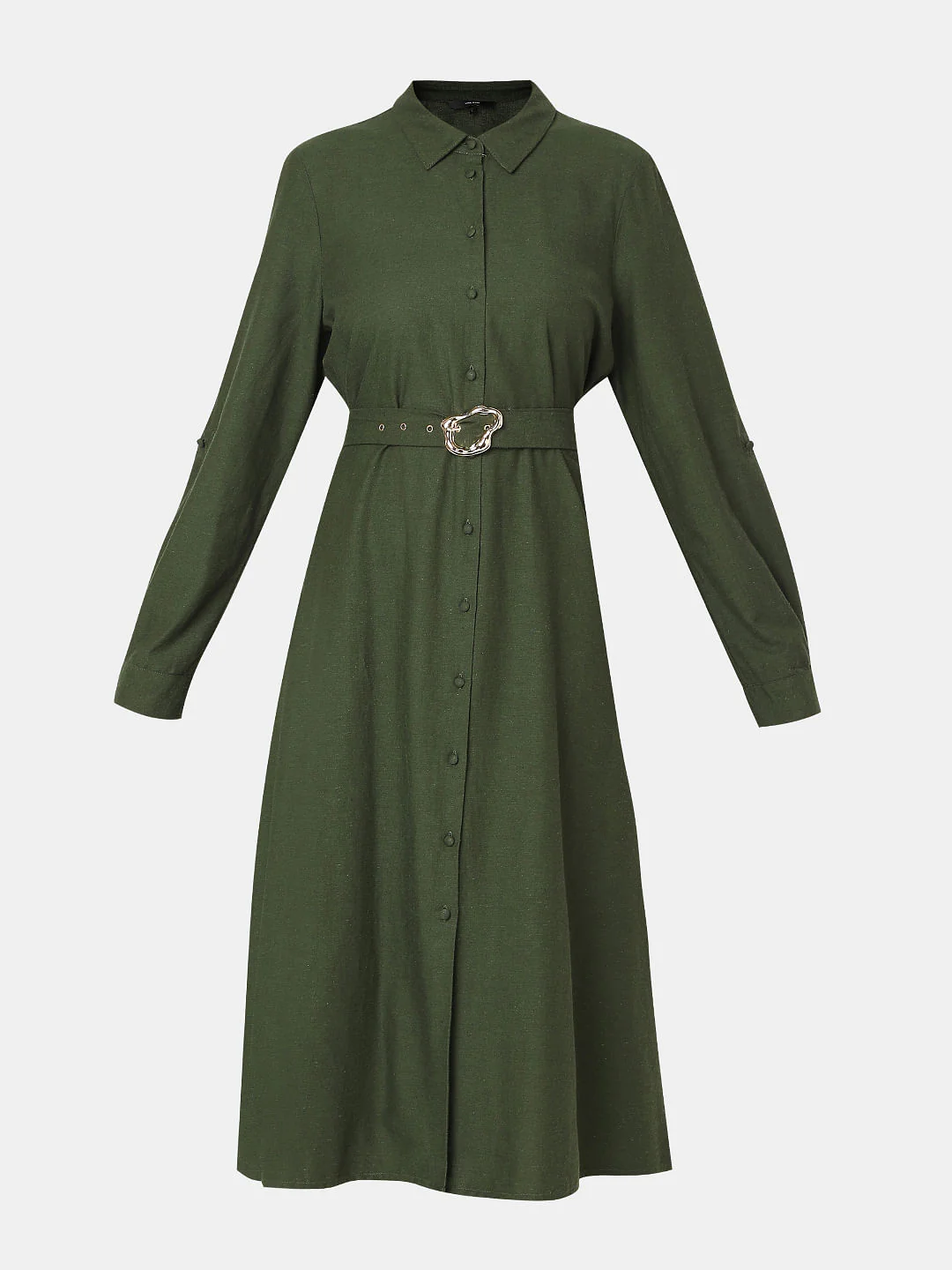 Olive Midi Shirt Dress - Image 7