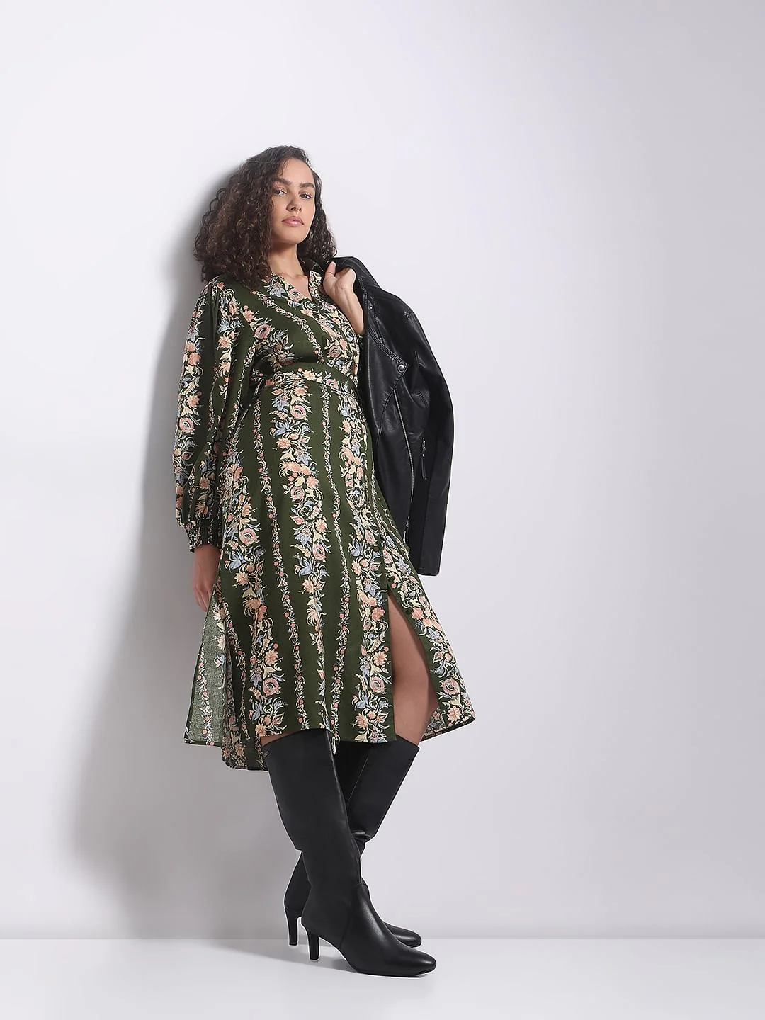 Olive Green Floral Print Dress
