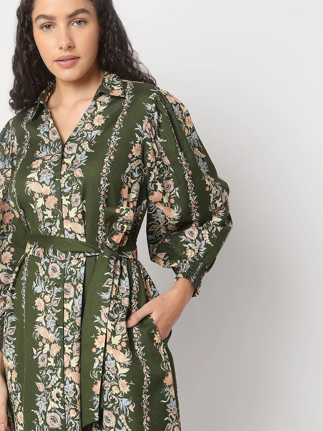 Olive Green Floral Print Dress - Image 5