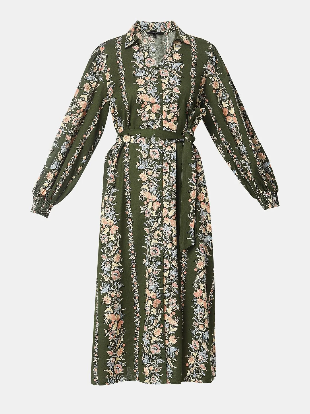 Olive Green Floral Print Dress - Image 7
