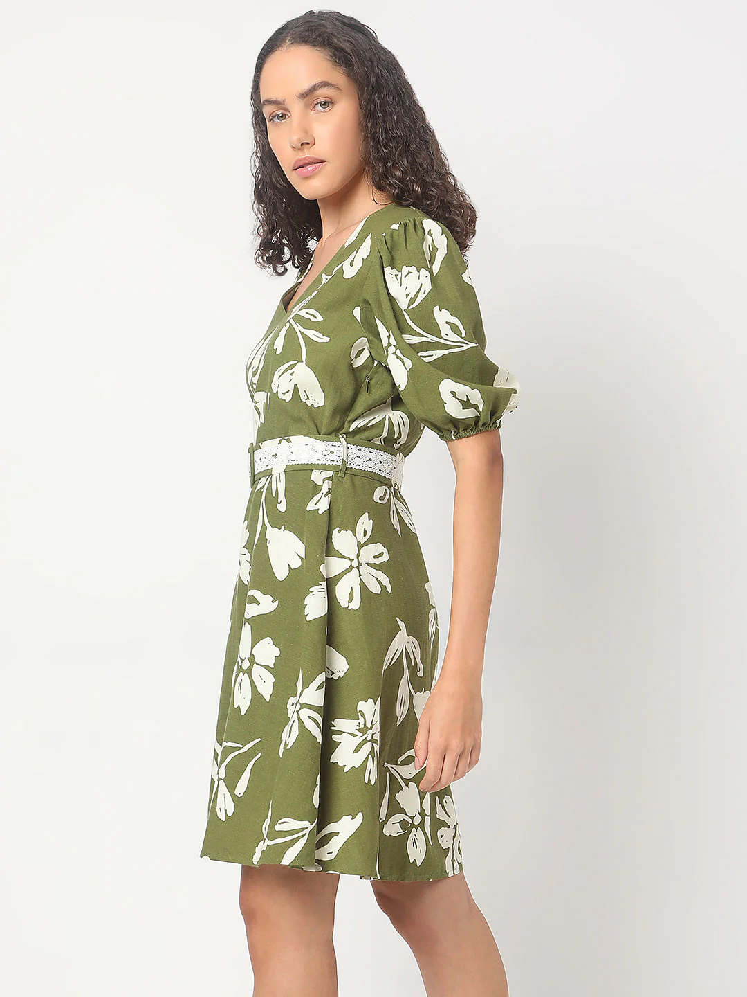 Sage Green Floral Print Dress - Image 3