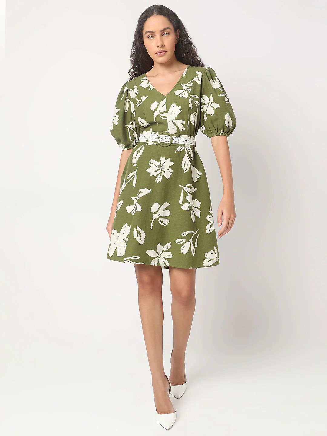 Sage Green Floral Print Dress - Image 5
