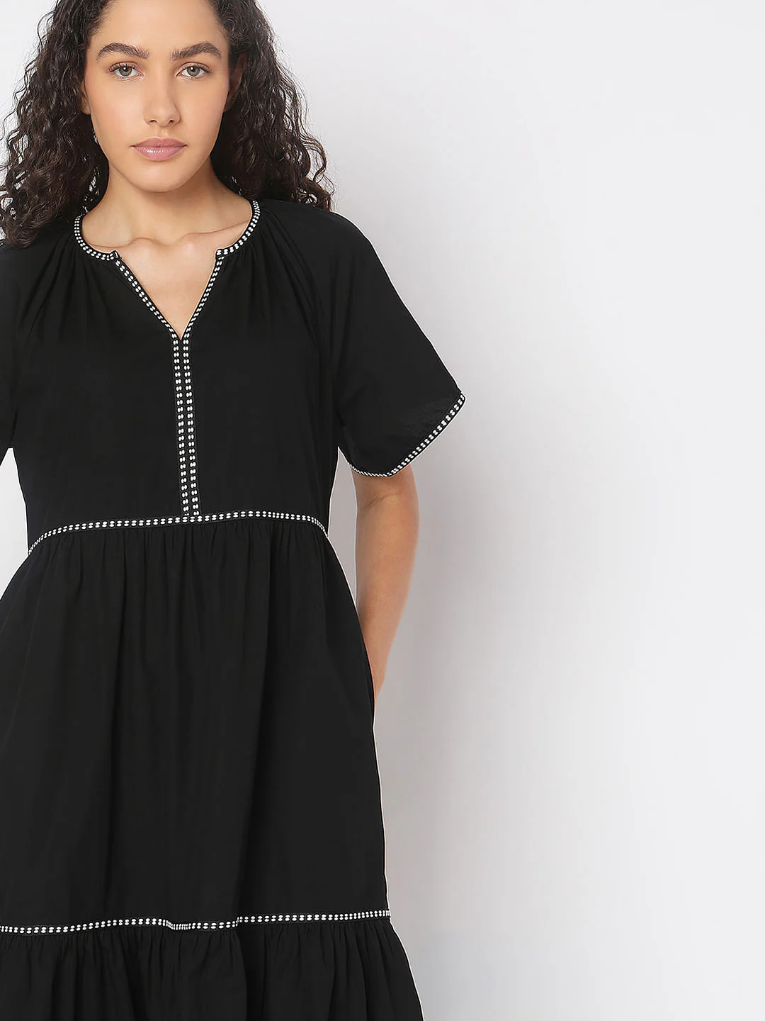 Black Dotted Detail Midi Dress - Image 5