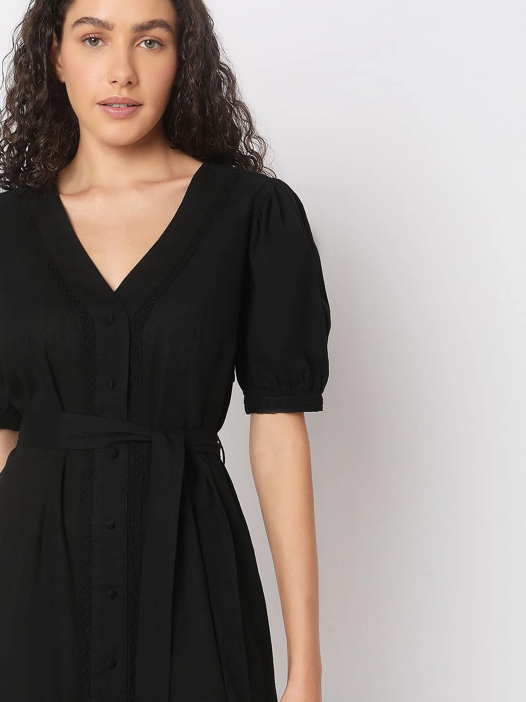 Black V-Neck Midi Dress - Image 5
