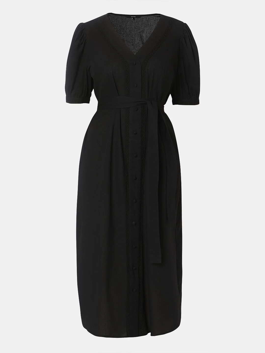 Black V-Neck Midi Dress - Image 7