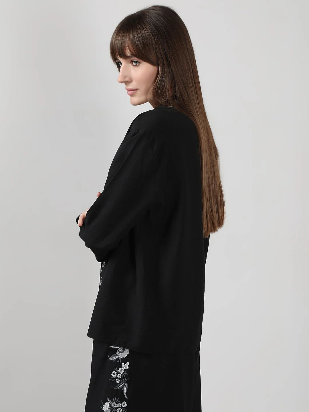 Black Embroidered Co-Ord Set Shirt - Image 3