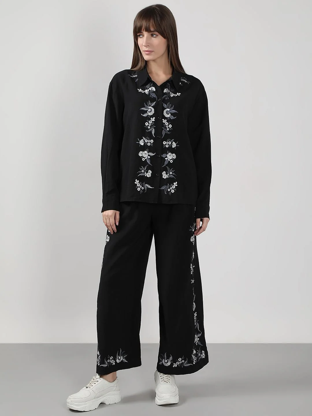 Black Embroidered Co-Ord Set Shirt - Image 5