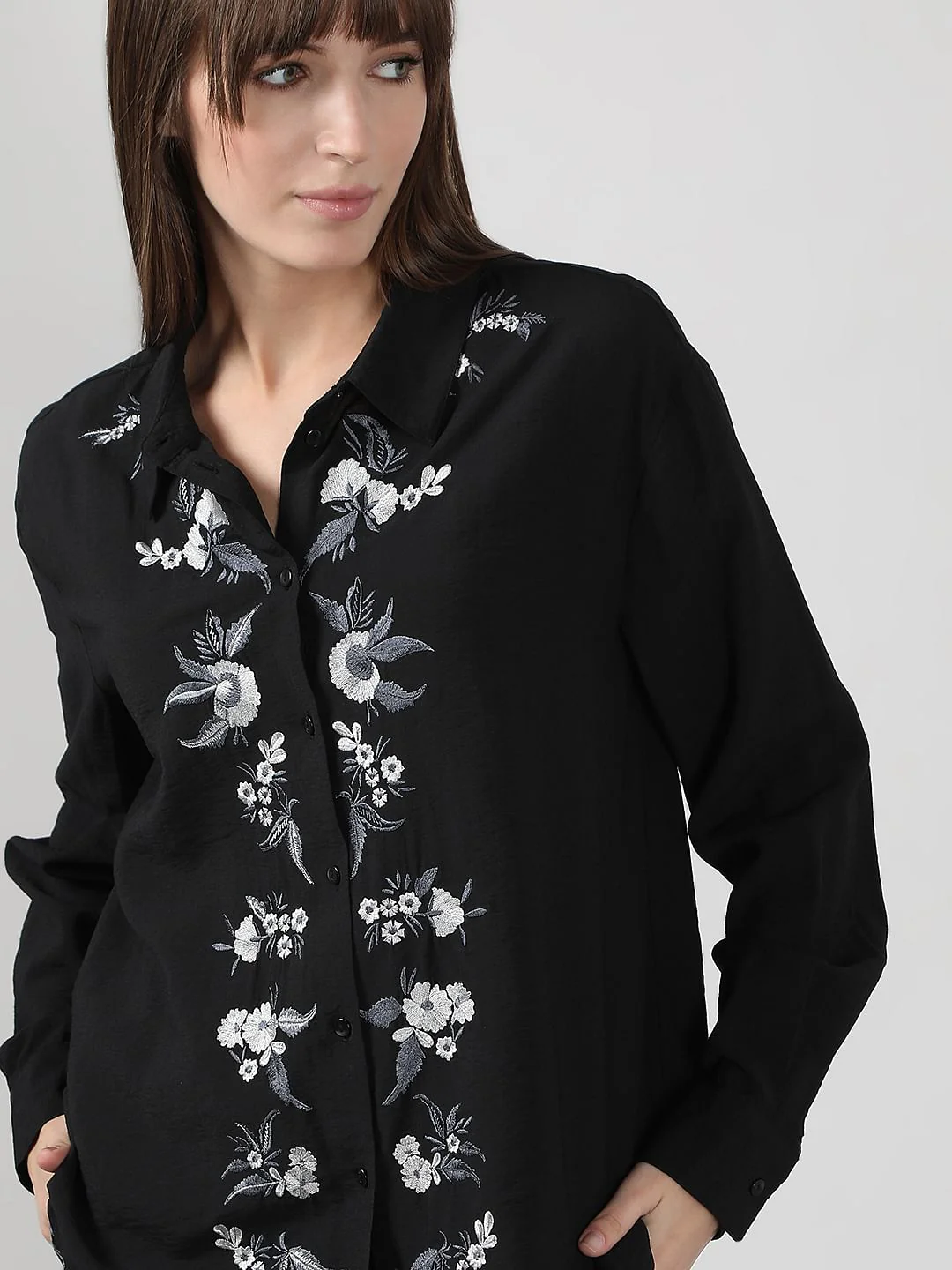 Black Embroidered Co-Ord Set Shirt - Image 6