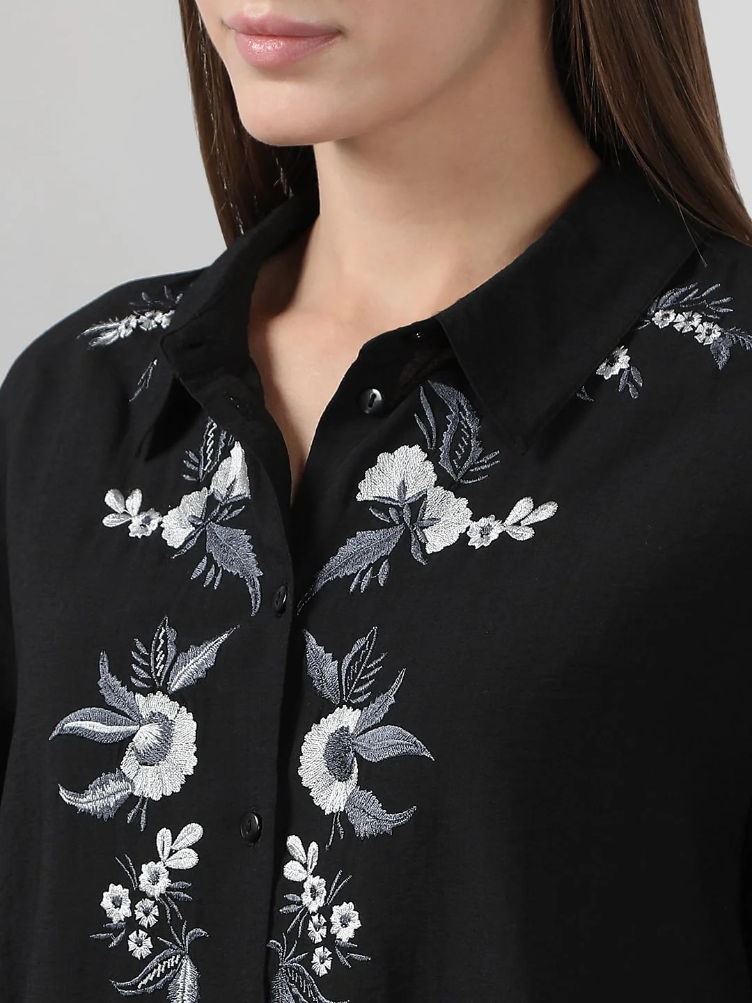 Black Embroidered Co-Ord Set Shirt - Image 8