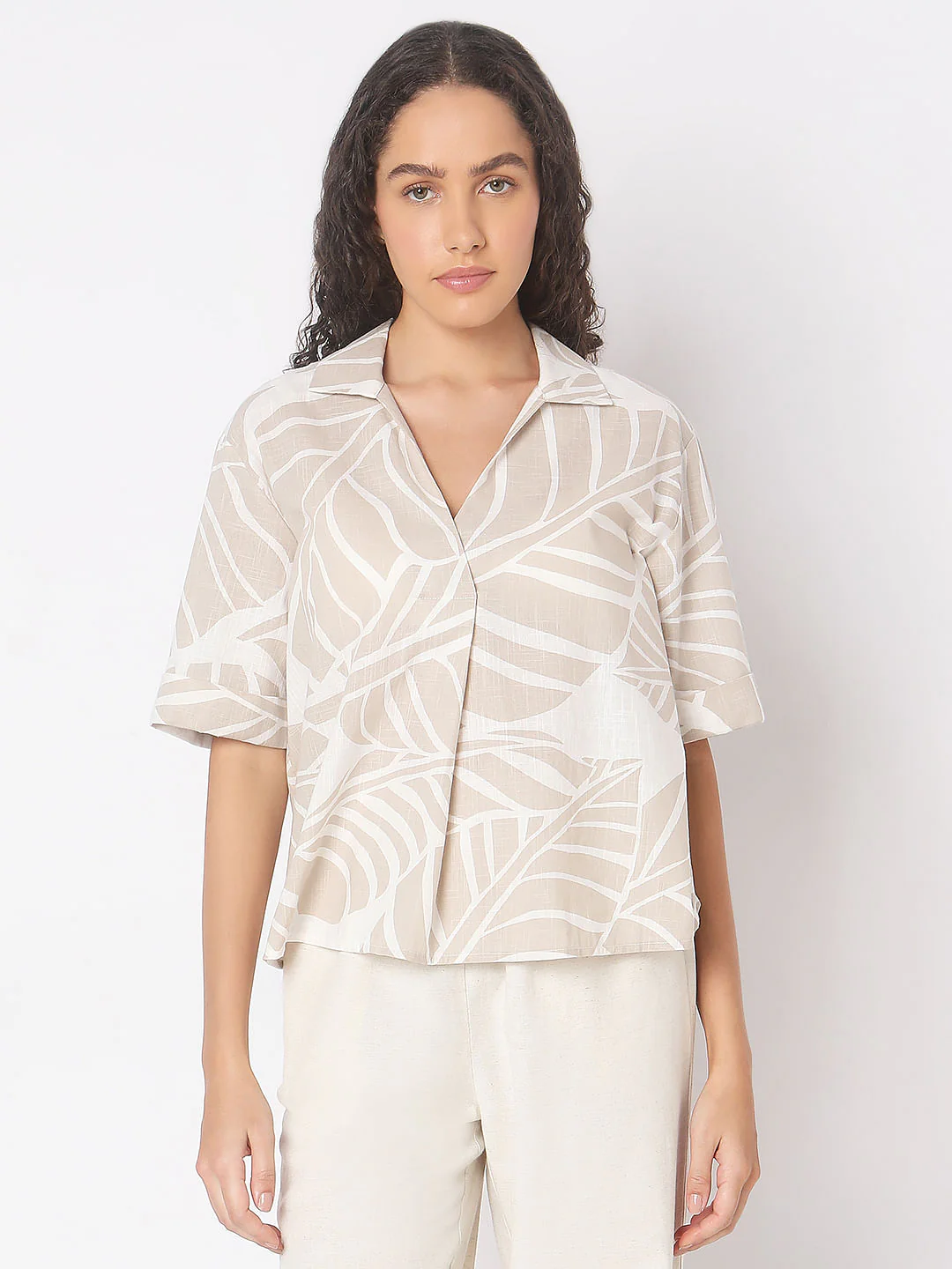 Beige Abstract Print Shirt - Image 2