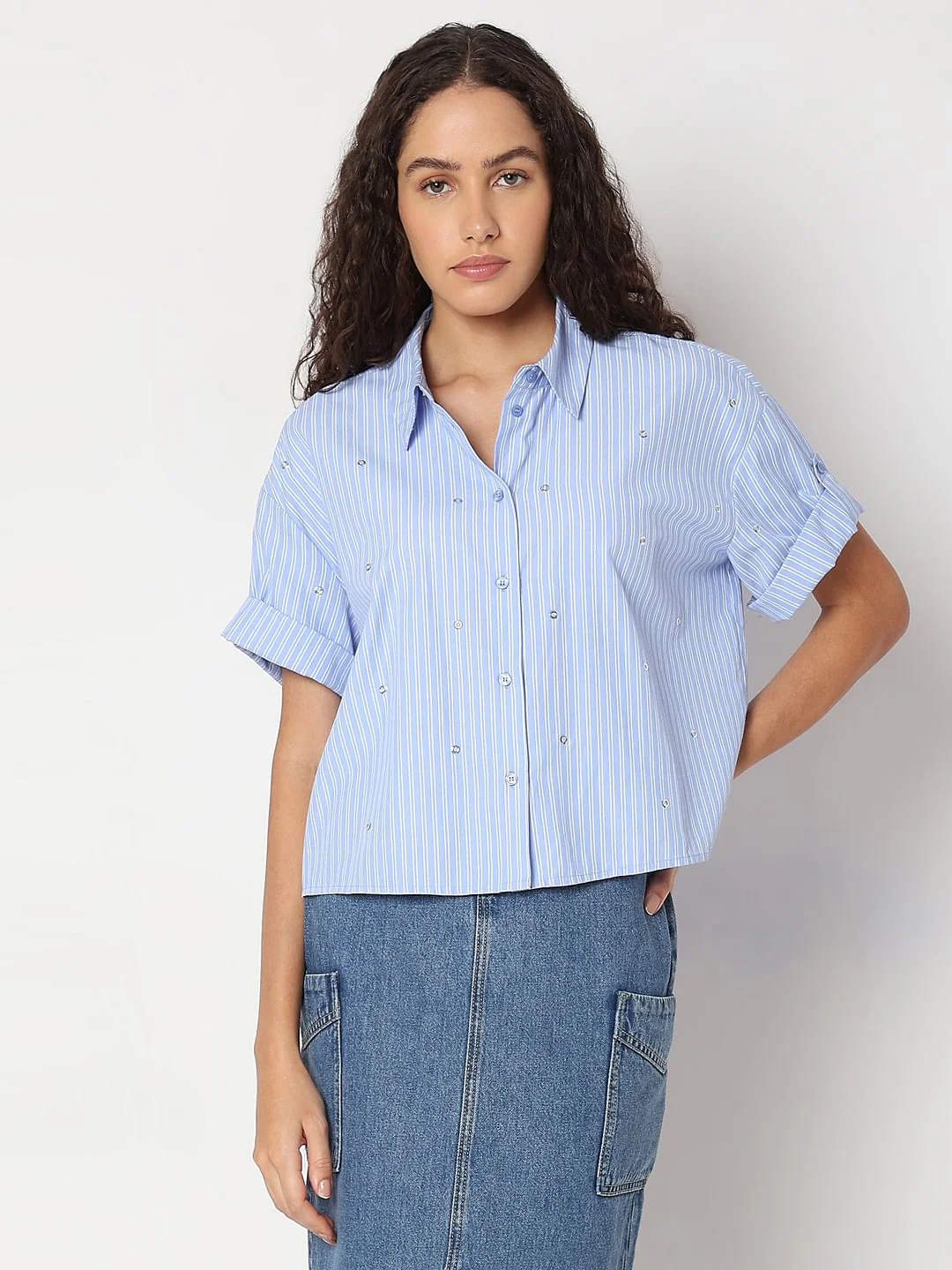 Blue Striped Embellished Shirt - Image 2