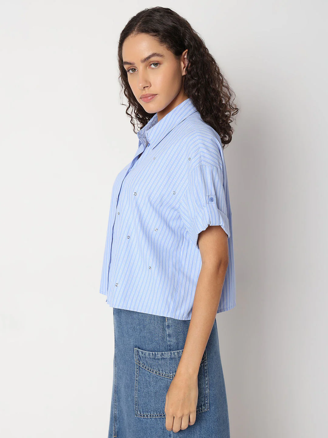 Blue Striped Embellished Shirt - Image 3