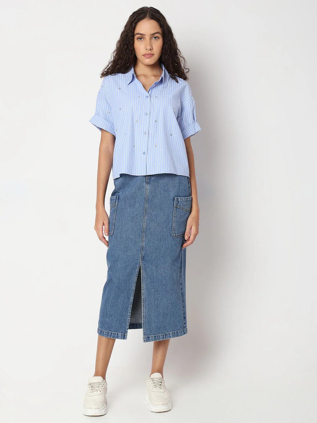 Blue Striped Embellished Shirt - Image 5