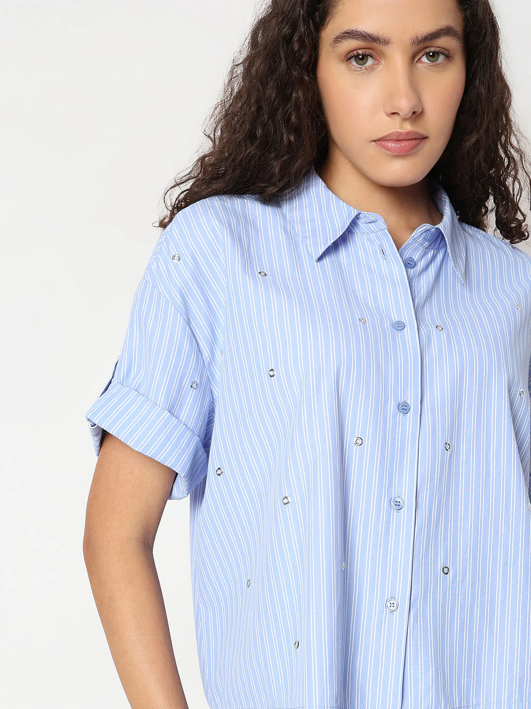 Blue Striped Embellished Shirt - Image 6