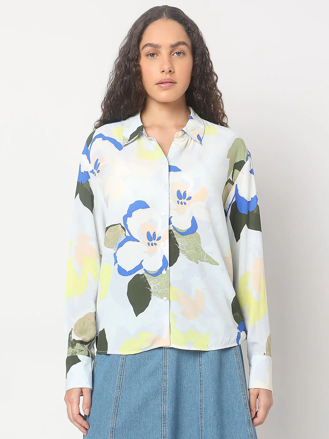 Pastel Blue Abstract Print Shirt - Image 2