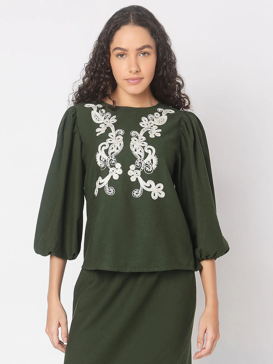Green Embroidered Co-Ord Set Top - Image 2