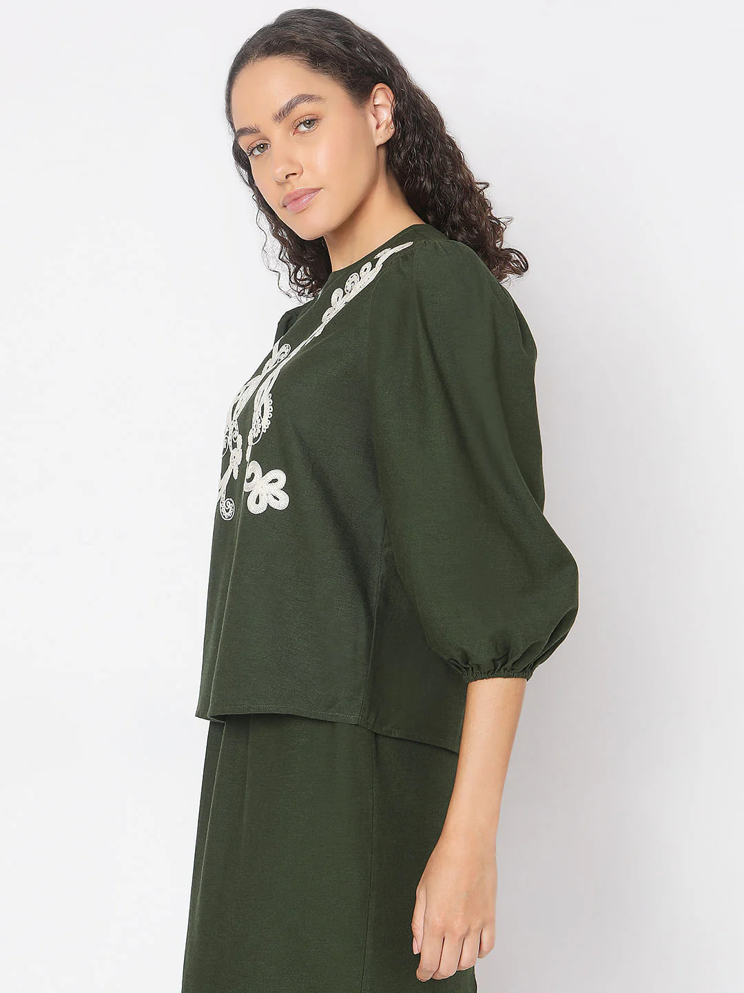 Green Embroidered Co-Ord Set Top - Image 3