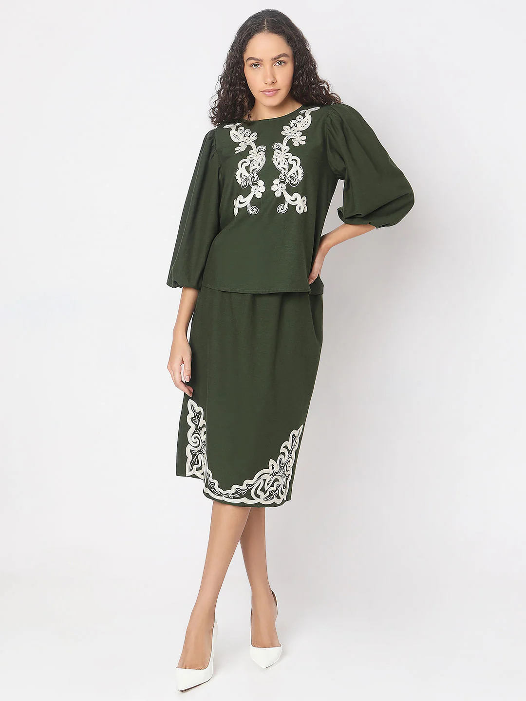 Green Embroidered Co-Ord Set Top - Image 5