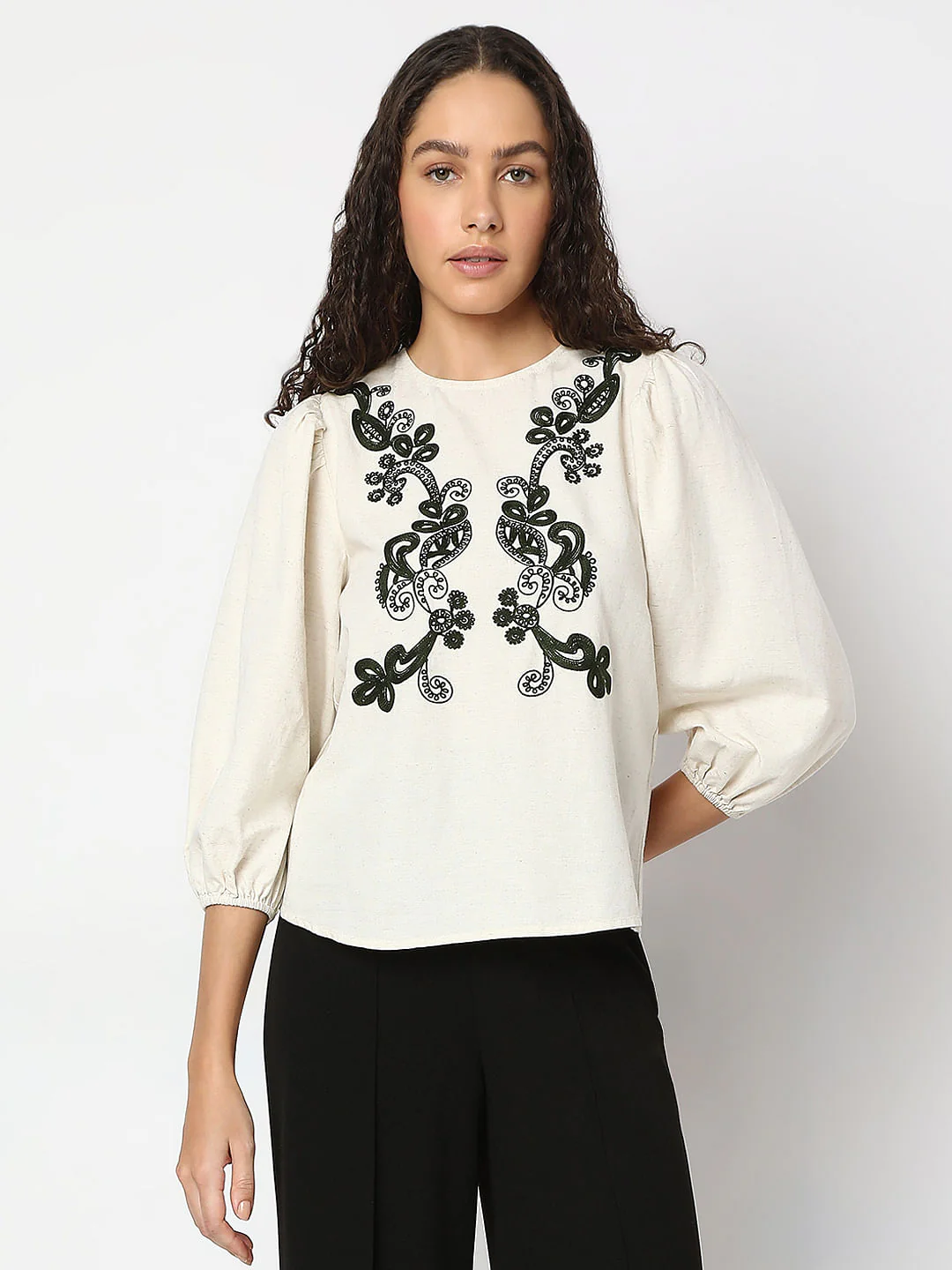 Beige Embroidered Co-Ord Set Top - Image 2
