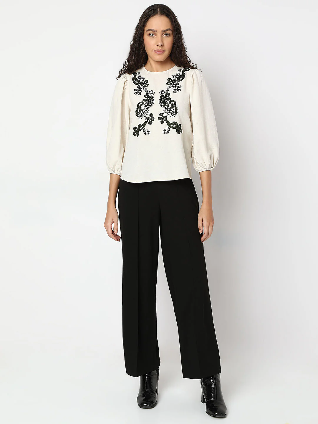Beige Embroidered Co-Ord Set Top - Image 5