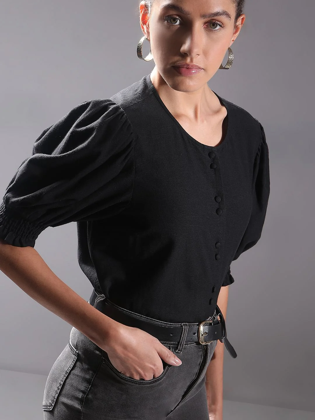 Black Round Neck Top