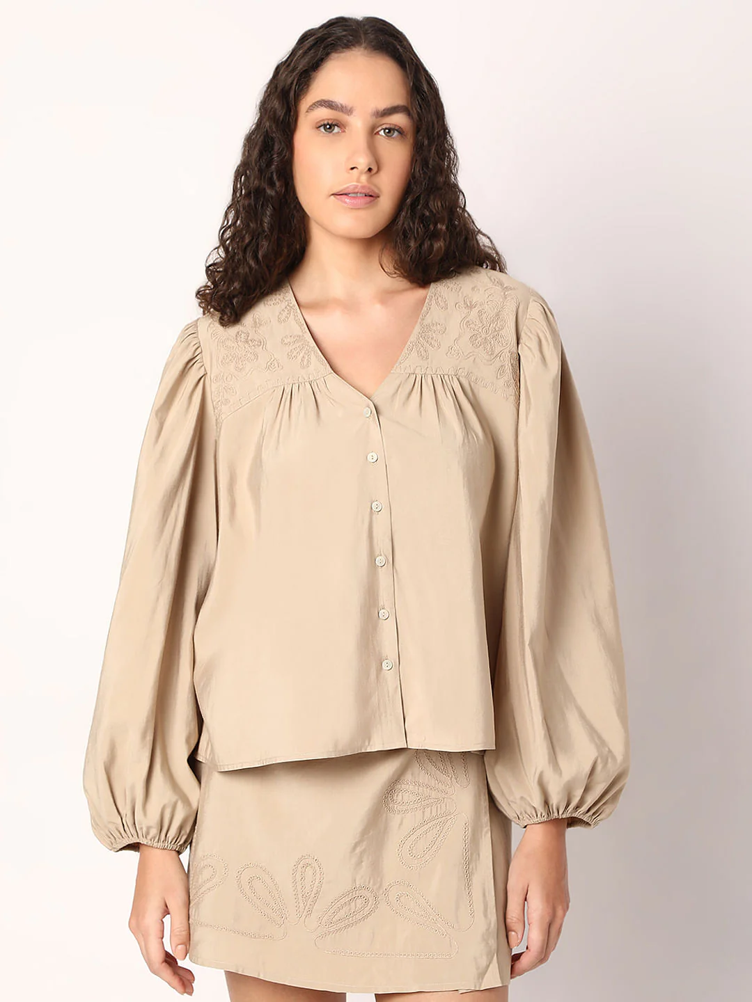 Beige Embroidered Co-Ord Set Top - Image 2