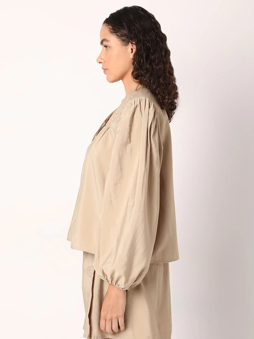 Beige Embroidered Co-Ord Set Top - Image 3