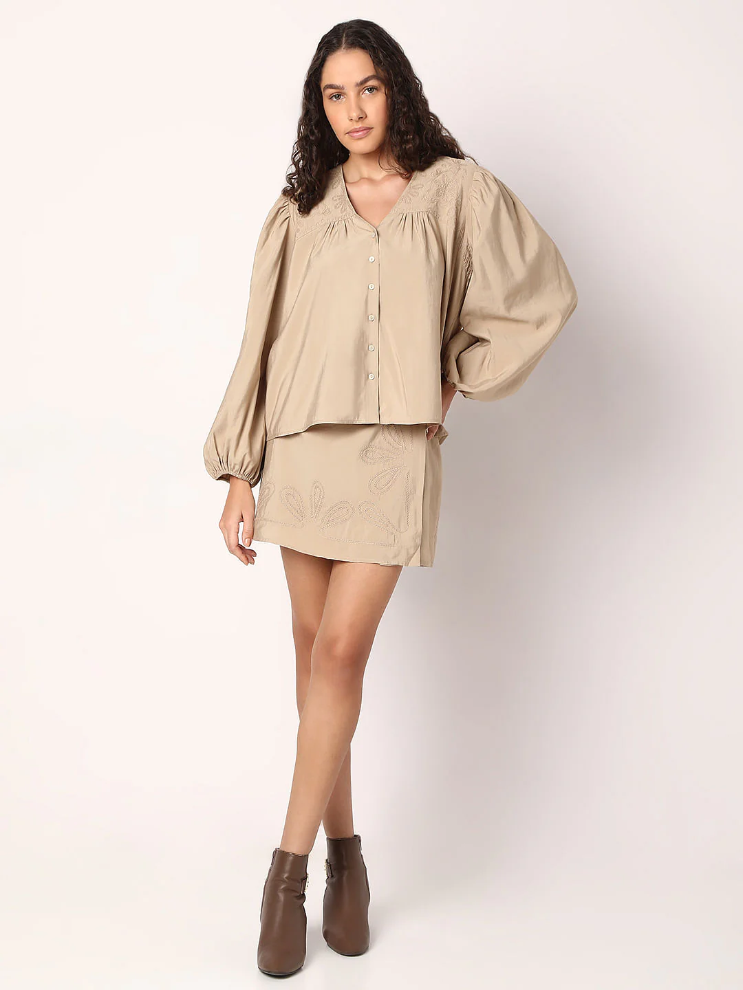 Beige Embroidered Co-Ord Set Top - Image 5