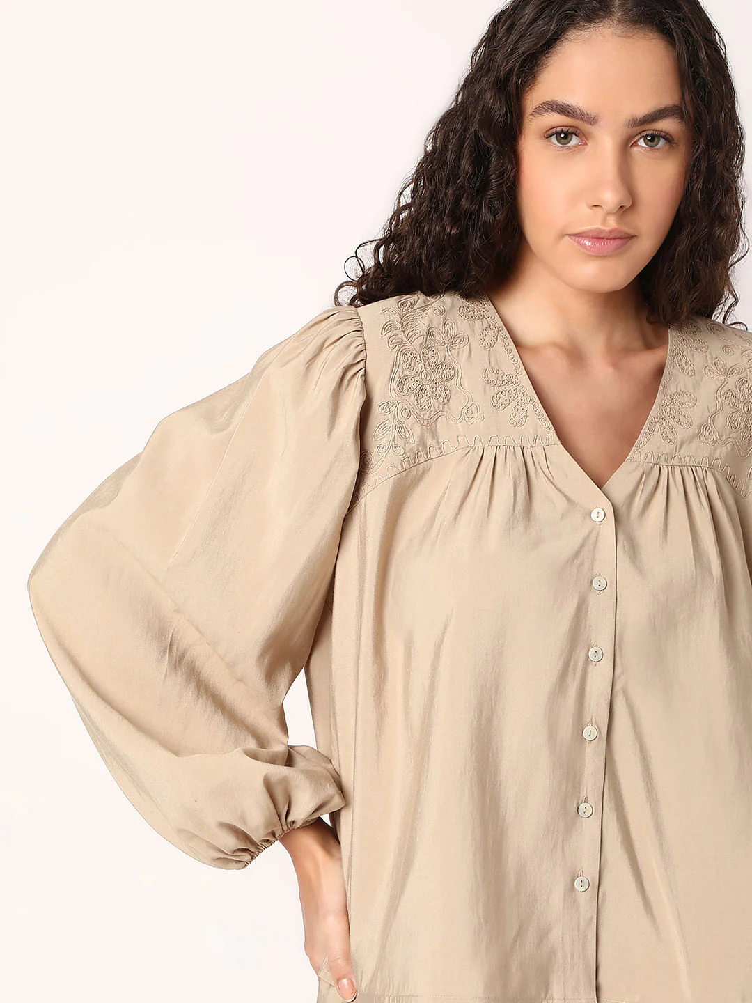 Beige Embroidered Co-Ord Set Top - Image 6