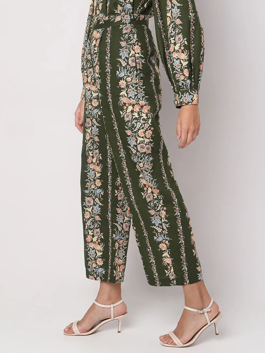 Olive Green Floral Co-Ord Set Pants - Image 3