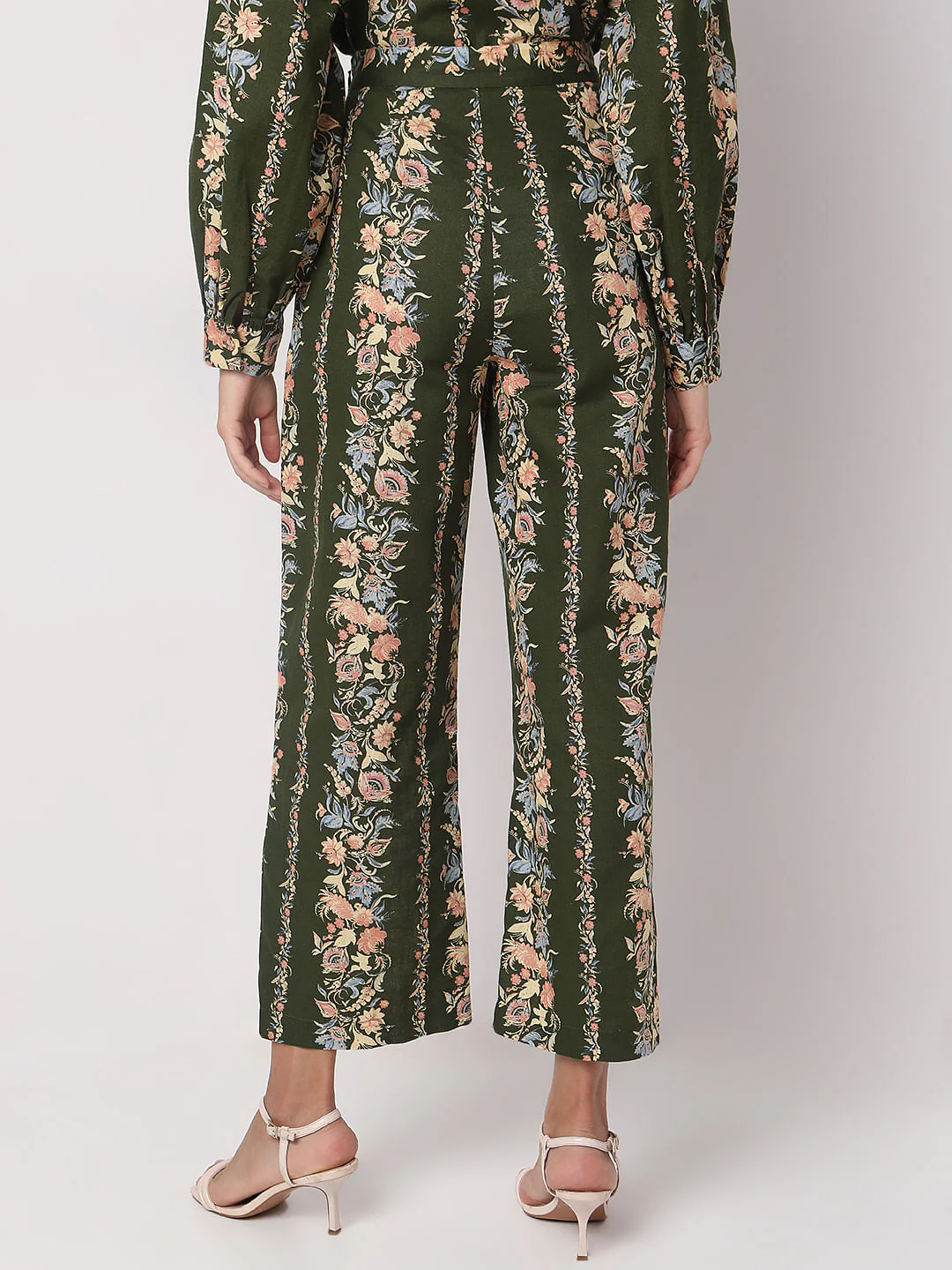 Olive Green Floral Co-Ord Set Pants - Image 4