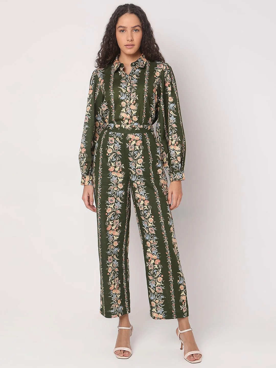 Olive Green Floral Co-Ord Set Pants - Image 5