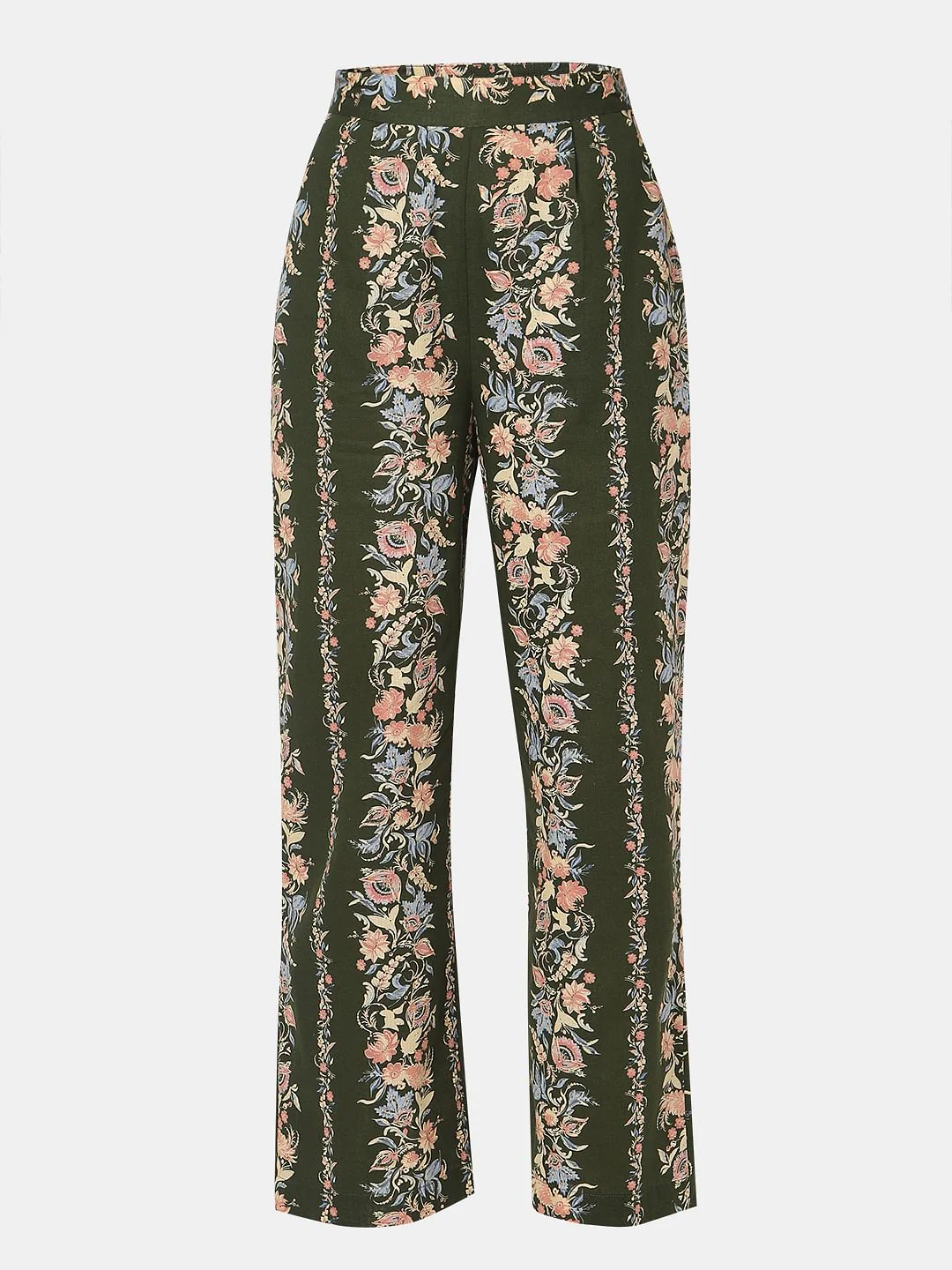 Olive Green Floral Co-Ord Set Pants - Image 7