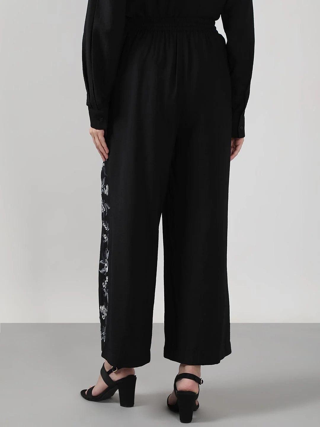 Black Embroidered Co-Ord Set Pants - Image 4