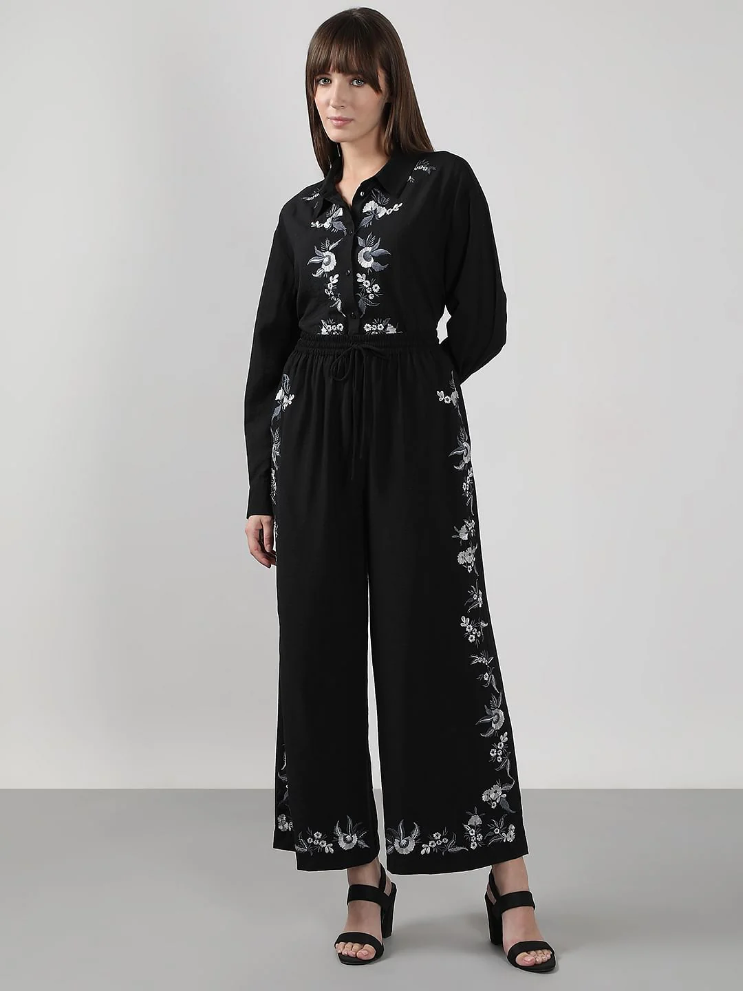 Black Embroidered Co-Ord Set Pants - Image 5