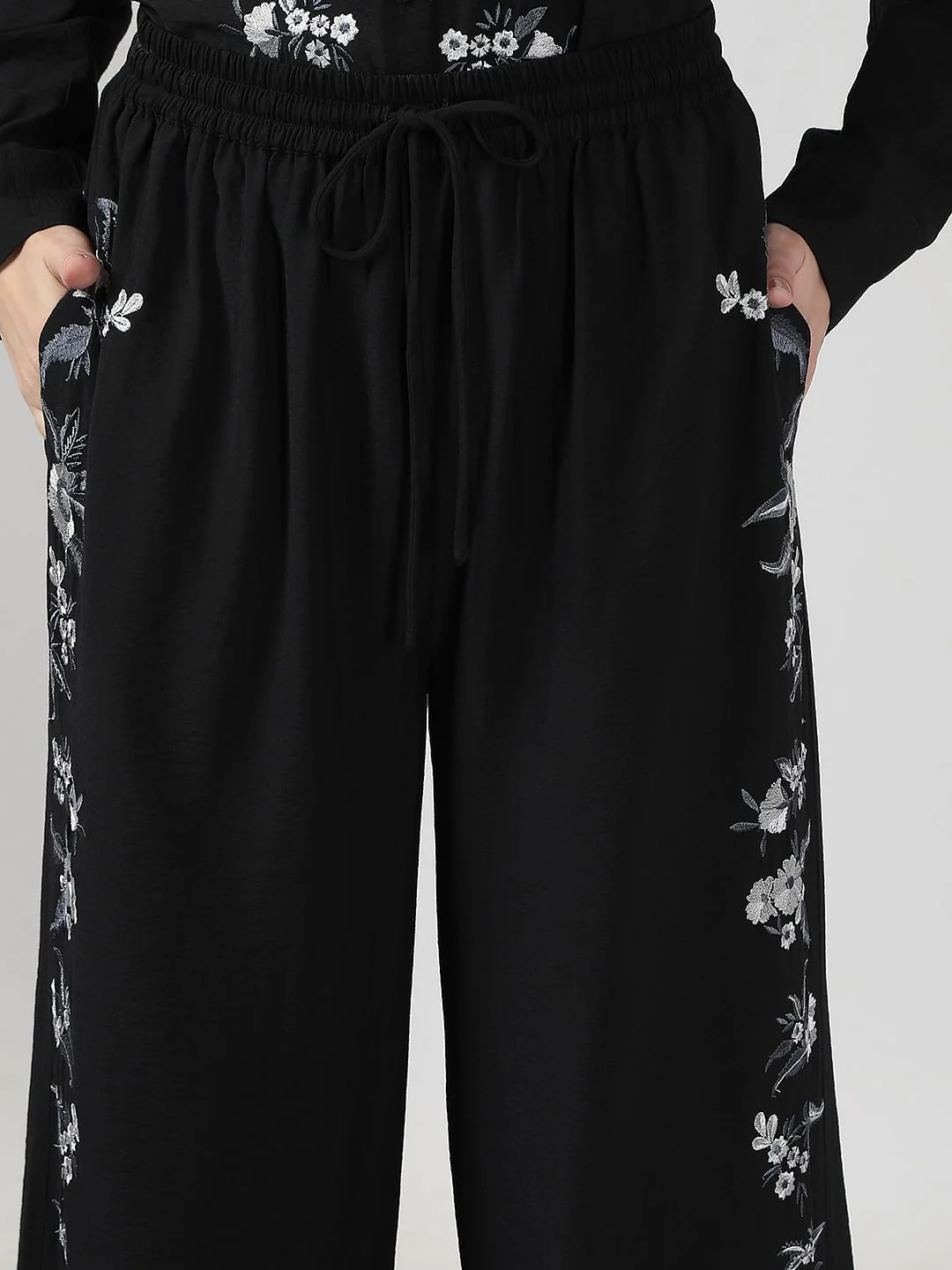 Black Embroidered Co-Ord Set Pants - Image 6