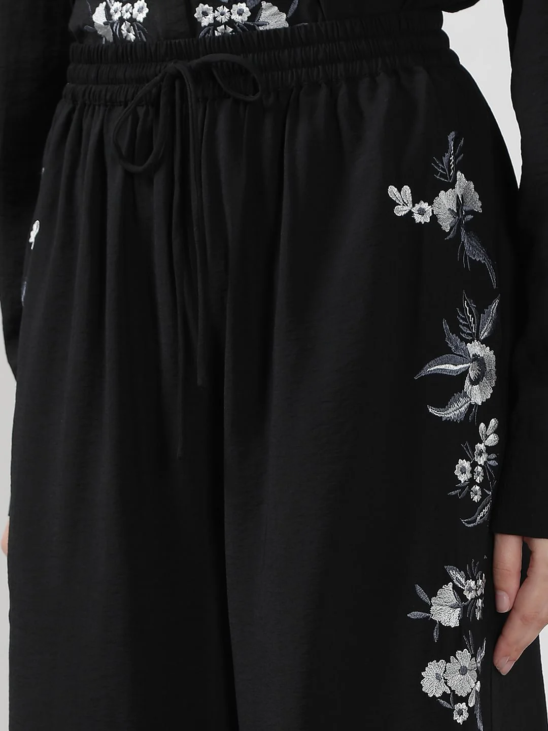 Black Embroidered Co-Ord Set Pants - Image 8