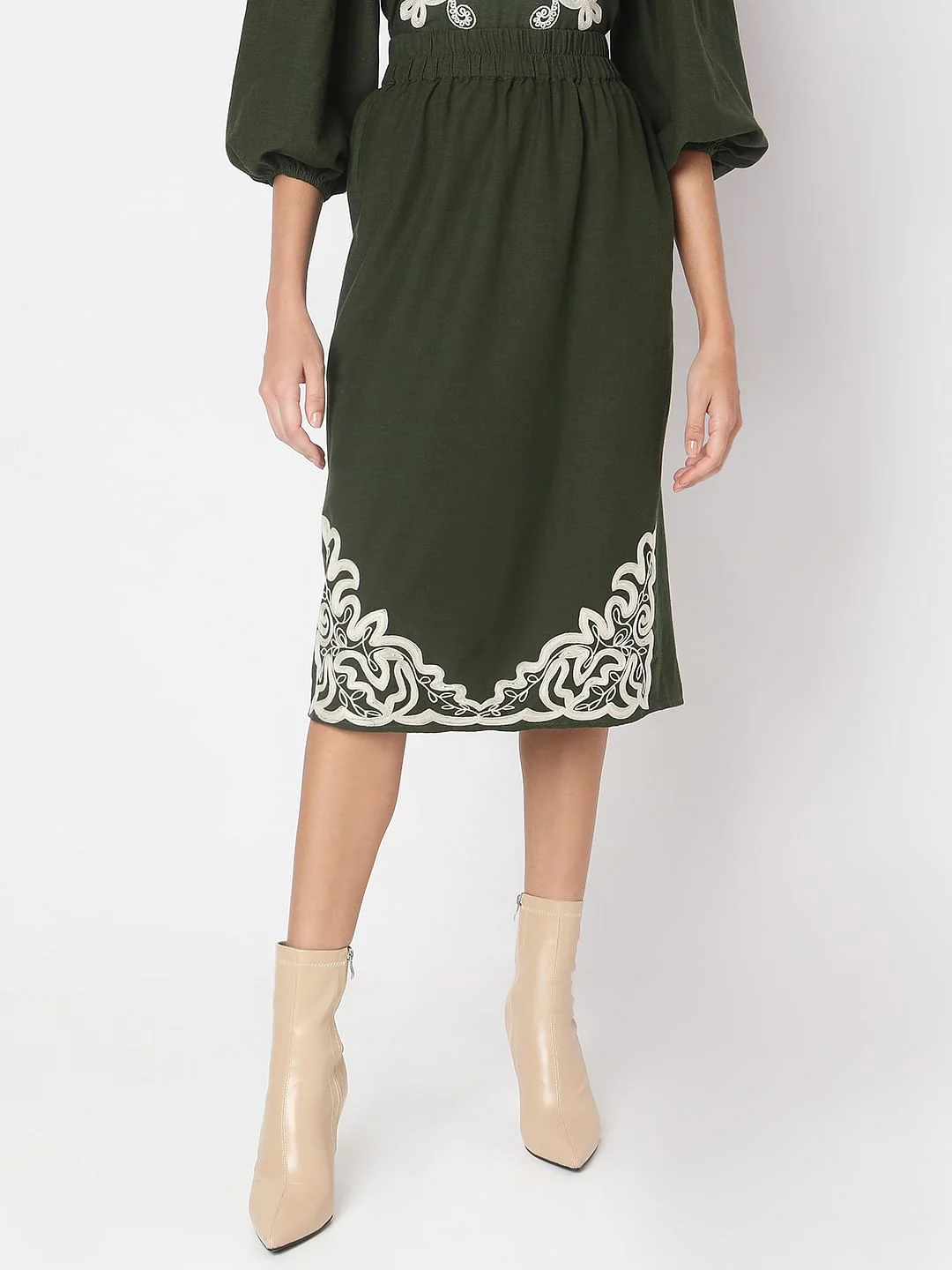 Green Embroidered Co-Ord Set Skirt - Image 2