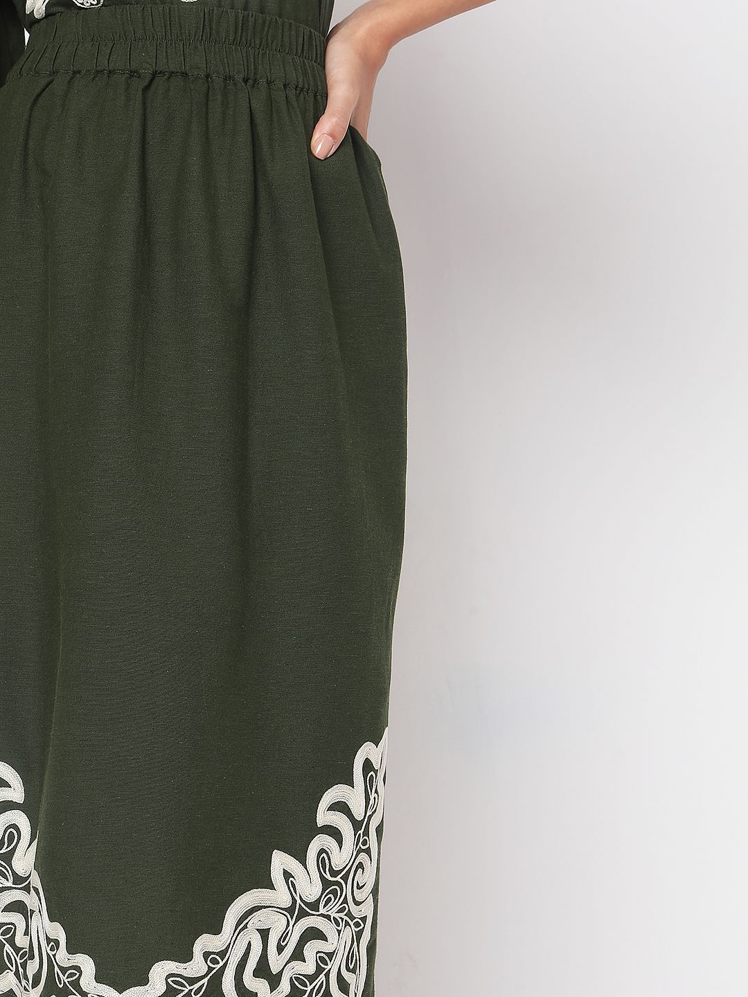 Green Embroidered Co-Ord Set Skirt - Image 6