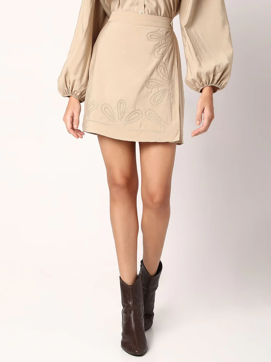 Beige Embroidered Co-Ord Set Skorts - Image 2